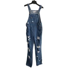 Fly Up Very Distressed Denim Overalls Size M (Missing one side button, photo 4)